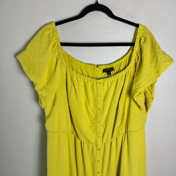 Lane Bryant Yellow Green Convertible Off-The-Shoulder Tiered Midi Dress 20 - Picture 3 of 12